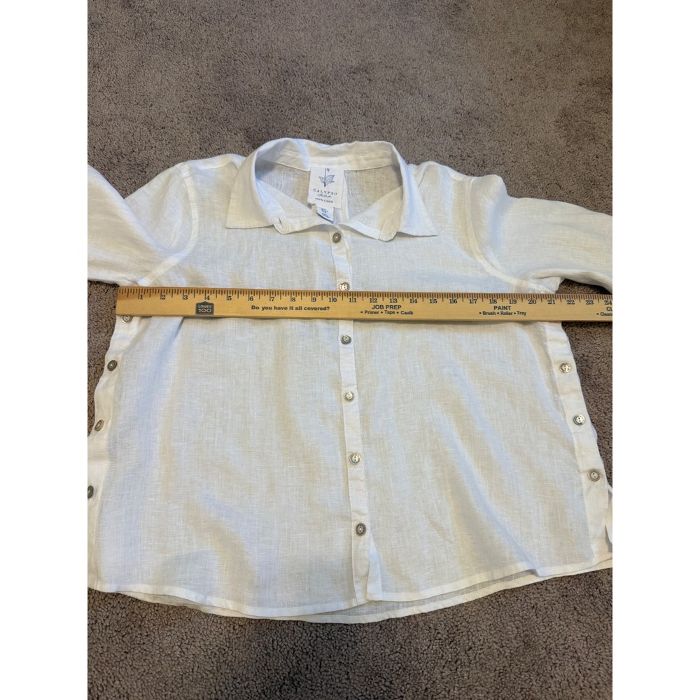 Calypso St Barth White 100% Linen Side Button Down Shirt Medium Womens - Picture 4 of 7